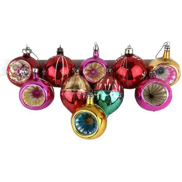 10 Small Vintage Blown Glass Ornaments
