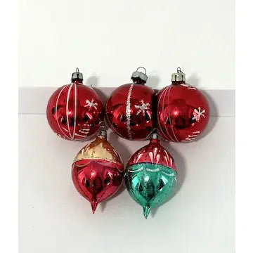 10 Small Vintage Blown Glass Ornaments