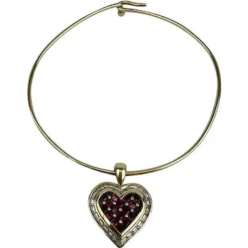 10k Gold Diamond and Created Ruby Heart Charm on a 14k Gold Wire Bracelet