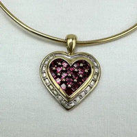 10k Gold Diamond and Created Ruby Heart Charm on a 14k Gold Wire Bracelet