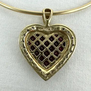 10k Gold Diamond and Created Ruby Heart Charm on a 14k Gold Wire Bracelet