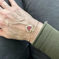 10k Gold Diamond and Created Ruby Heart Charm on a 14k Gold Wire Bracelet