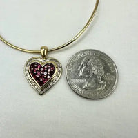 10k Gold Diamond and Created Ruby Heart Charm on a 14k Gold Wire Bracelet