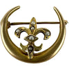 10k Gold Fleur de Lis on a Crescent Moon Brooch