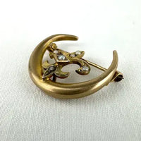 10k Gold Fleur de Lis on a Crescent Moon Brooch