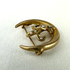 10k Gold Fleur de Lis on a Crescent Moon Brooch