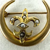 10k Gold Fleur de Lis on a Crescent Moon Brooch