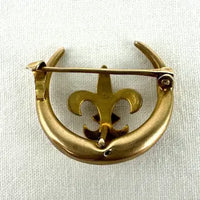 10k Gold Fleur de Lis on a Crescent Moon Brooch
