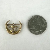 10k Gold Fleur de Lis on a Crescent Moon Brooch
