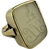 10k Gold Moonstone Signet Ring with Heron & Fleur de Lis Intaglio