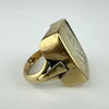 10k Gold Moonstone Signet Ring with Heron & Fleur de Lis Intaglio