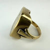 10k Gold Moonstone Signet Ring with Heron & Fleur de Lis Intaglio