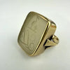 10k Gold Moonstone Signet Ring with Heron & Fleur de Lis Intaglio