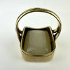 10k Gold Moonstone Signet Ring with Heron & Fleur de Lis Intaglio