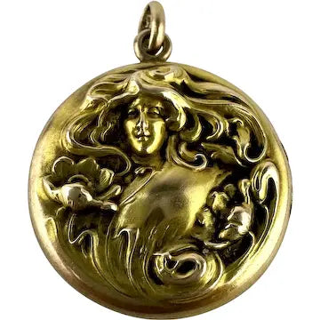 14k Gold Art Nouveau Repousse Locket