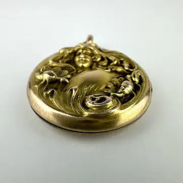14k Gold Art Nouveau Repousse Locket