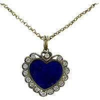 14k Gold Lapis and Diamond Pendant Necklace