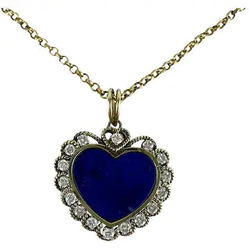 14k Gold Lapis and Diamond Pendant Necklace