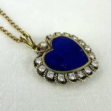 14k Gold Lapis and Diamond Pendant Necklace