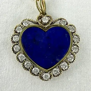14k Gold Lapis and Diamond Pendant Necklace