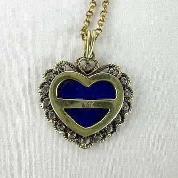 14k Gold Lapis and Diamond Pendant Necklace