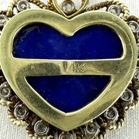 14k Gold Lapis and Diamond Pendant Necklace