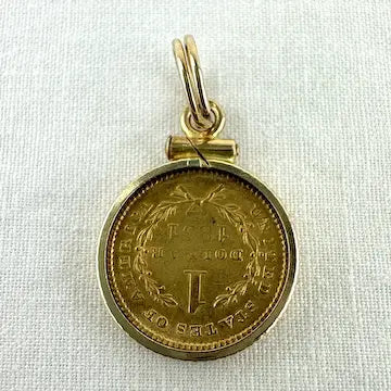 1851 Solid Gold Dollar Coin Charm or Pendant