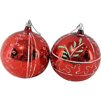 2 Jumbo Vintage Glass Ornaments with Hand Painted Designs