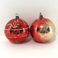 2 Jumbo Vintage Glass Ornaments with Hand Painted Designs