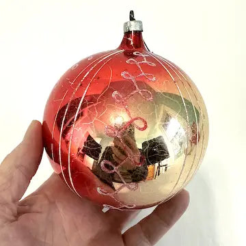 2 Jumbo Vintage Glass Ornaments with Hand Painted Designs