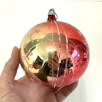 2 Jumbo Vintage Glass Ornaments with Hand Painted Designs