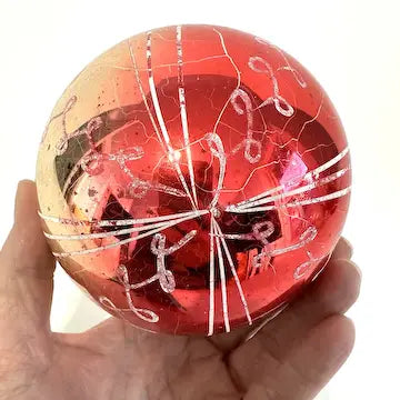 2 Jumbo Vintage Glass Ornaments with Hand Painted Designs