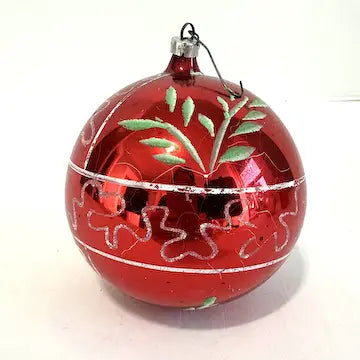 2 Jumbo Vintage Glass Ornaments with Hand Painted Designs