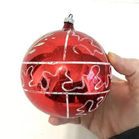 2 Jumbo Vintage Glass Ornaments with Hand Painted Designs