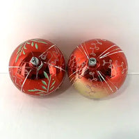 2 Jumbo Vintage Glass Ornaments with Hand Painted Designs