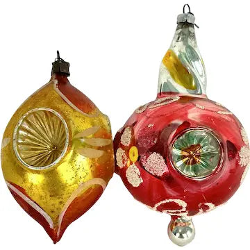 2 Vintage Triple Indent Christmas Ornaments