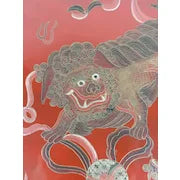 20th c Chinese Red Lacquer Box with Foo Dog Motif