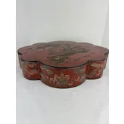 20th c Chinese Red Lacquer Box with Foo Dog Motif