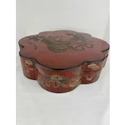 20th c Chinese Red Lacquer Box with Foo Dog Motif