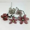 21 Antique French Glass Beaded Flowers with Metal Flower Frog