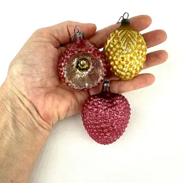 3 Vintage German Textured Ornaments