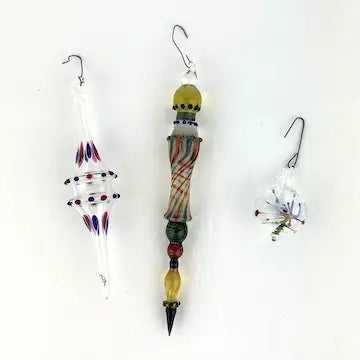 3 Vintage Lampworked Glass Christmas Ornaments