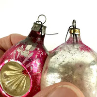 4 Small Vintage Glass Ornaments with Indents
