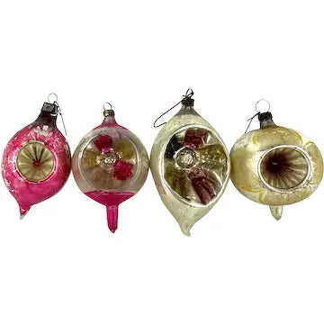 4 Small Vintage Glass Ornaments with Indents