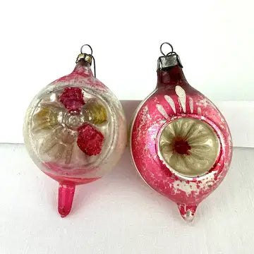 4 Small Vintage Glass Ornaments with Indents