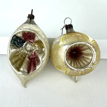 4 Small Vintage Glass Ornaments with Indents