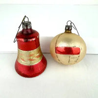 4 Vintage Red Silver and Gold Blown Glass Ornaments