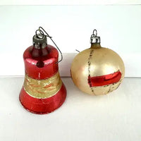 4 Vintage Red Silver and Gold Blown Glass Ornaments