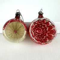 4 Vintage Red Silver and Gold Blown Glass Ornaments