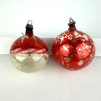 4 Vintage Red Silver and Gold Blown Glass Ornaments